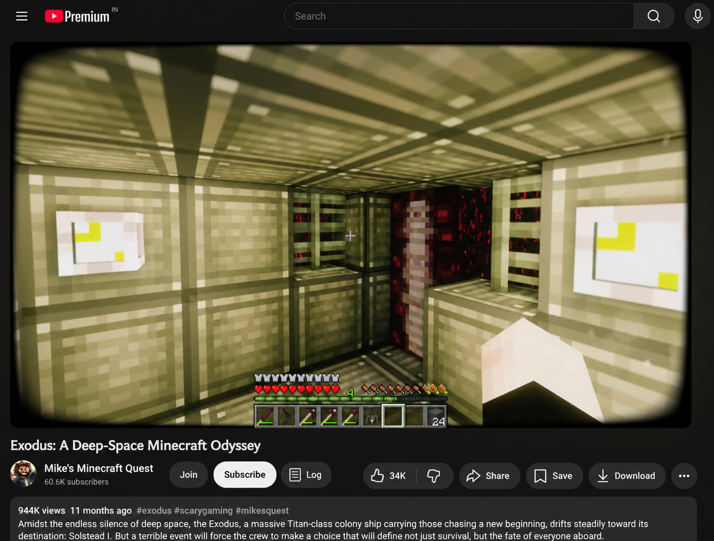 A YouTube watch page with a coral Log button placed inline next to Subscribe